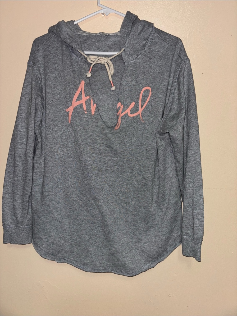 PINK Victoria's Secret Heather Gray Hoodie with Pink "Angel" Script